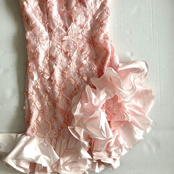 VTG 80s Blush Pink Lace and Satin Strapless Ruffle Dress with Bolero, 13/14 Jr. - Picture 6 of 11